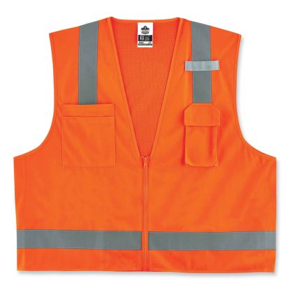 GloWear 8249Z Class 2 Economy Surveyors Zipper Vest, Polyester, Small/Medium, Orange, Ships in 1-3 Business Days1