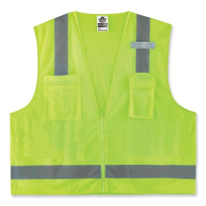 GloWear 8249Z Class 2 Economy Surveyors Zipper Vest, Polyester, 2X-Large/3X-Large, Lime, Ships in 1-3 Business Days1