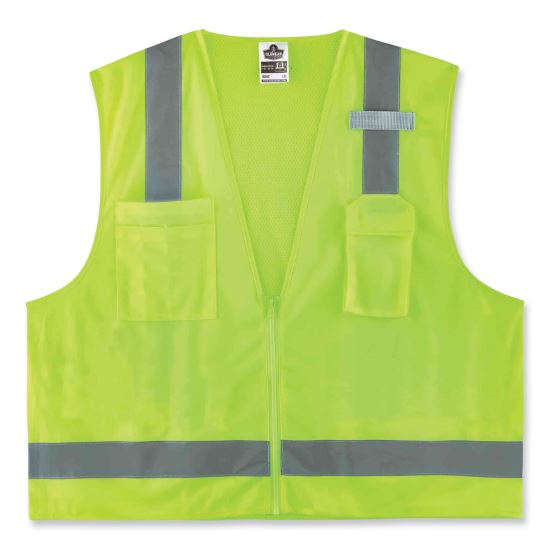 GloWear 8249Z Class 2 Economy Surveyors Zipper Vest, Polyester, 2X-Large/3X-Large, Lime, Ships in 1-3 Business Days1