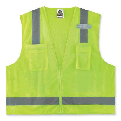 GloWear 8249Z Class 2 Economy Surveyors Zipper Vest, Polyester, 4X-Large/5X-Large, Lime, Ships in 1-3 Business Days1