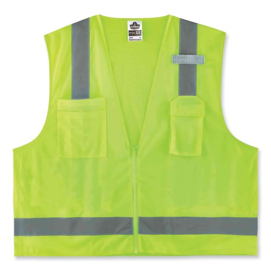 GloWear 8249Z Class 2 Economy Surveyors Zipper Vest, Polyester, 4X-Large/5X-Large, Lime, Ships in 1-3 Business Days1