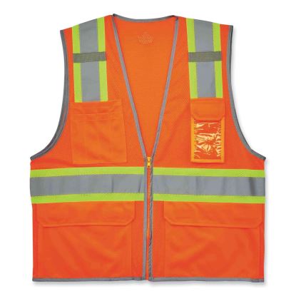 GloWear 8246Z Class 2 Two-Tone Mesh Reflective Binding Zipper Vest, Polyester, Small/Med, Orange, Ships in 1-3 Business Days1