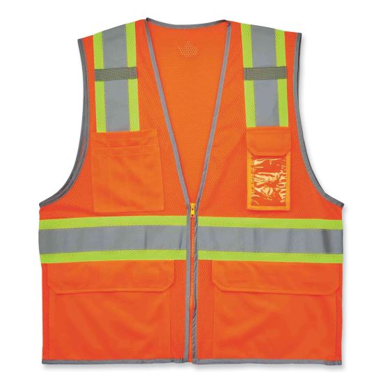GloWear 8246Z Class 2 Two-Tone Mesh Reflective Binding Zipper Vest, Polyester, Small/Med, Orange, Ships in 1-3 Business Days1