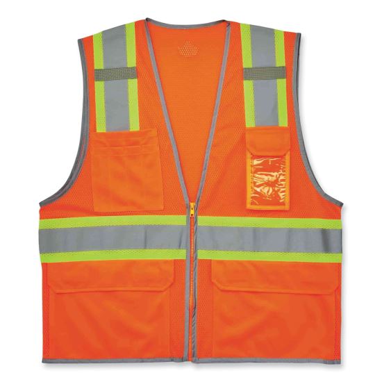GloWear 8246Z Class 2 Two-Tone Mesh Reflective Binding Zipper Vest, Polyester, Large/XL, Orange, Ships in 1-3 Business Days1
