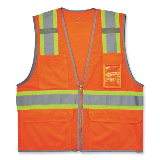GloWear 8246Z Class 2 Two-Tone Mesh Reflective Binding Zipper Vest, Polyester, 2XL/3XL, Orange, Ships in 1-3 Business Days1