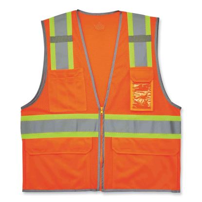 GloWear 8246Z Class 2 Two-Tone Mesh Reflective Binding Zipper Vest, Polyester, 4XL/5XL, Orange, Ships in 1-3 Business Days1