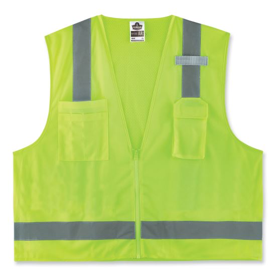 GloWear 8249Z-S Single Size Class 2 Economy Surveyors Zipper Vest, Polyester, X-Large, Lime, Ships in 1-3 Business Days1