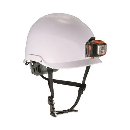 Skullerz 8974LED Class E Safety Helmet w/8981 Universal LED Headlamp, 6-Pt Ratchet Susp, White, Ships in 1-3 Business Days1
