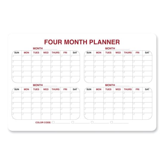 4 Month Whiteboard Calendar with Radius Corners, 36 x 24, White/Red/Black Surface, Ships in 7-10 Business Days1