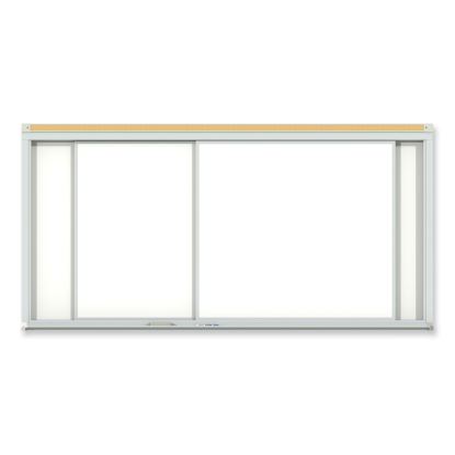Horizontal Sliding Porcelain Magnetic Whiteboard, 144 x 48, White Surface, Satin Aluminum Frame, Ships in 7-10 Business Days1