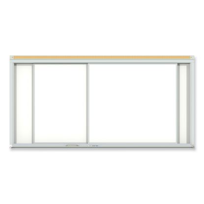 Horizontal Sliding Porcelain Magnetic Whiteboard, 96 x 48, White Surface, Satin Aluminum Frame, Ships in 7-10 Business Days1