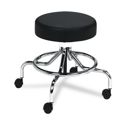 Screw Lift Stool with Low Base, Supports Up to 250 lb, 25" Seat Height, Black Seat, Chrome Base, Ships in 1-3 Business Days1