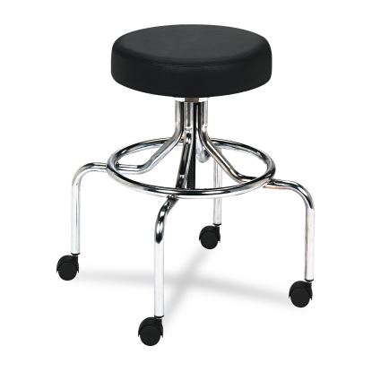 Screw Lift Stool with High Base, Supports Up to 250 lb, 33" Seat Height, Black Seat, Chrome Base, Ships in 1-3 Business Days1