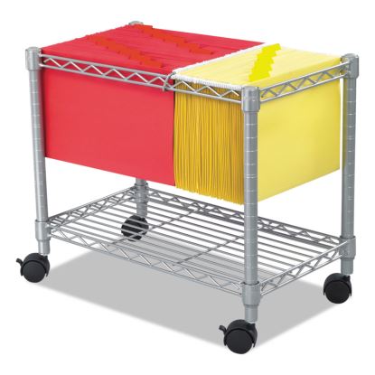 Wire Mobile File, Metal, 1 Shelf, 2 Bins, 14" x 24" x 20.5", Metallic Gray, Ships in 1-3 Business Days1