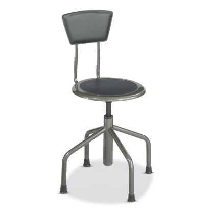 Diesel Low Base Stool w/Back, Supports 250lb, 16" to 22" High Black Seat, Black Back, Pewter Base, Ships in 1-3 Business Days1