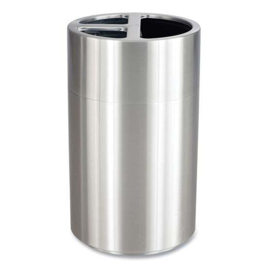 Triple Recycling Receptacle, 40 gal, Steel, Brushed Aluminum, Ships in 1-3 Business Days1