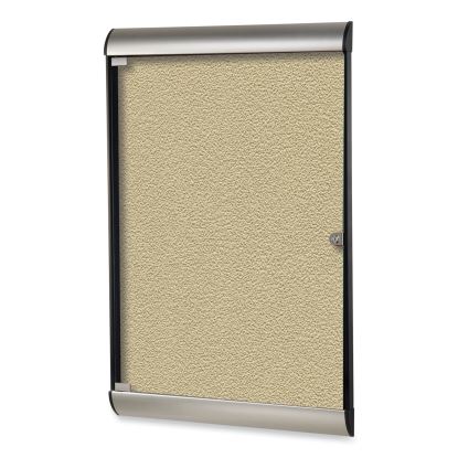 Silhouette 1 Door Enclosed Caramel Vinyl Bulletin Board with Satin/Black Frame, 27.75 x 42.13, Ships in 7-10 Business Days1