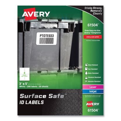 Surface Safe ID Labels, 3 x 5, White, 4/Sheet, 50 Sheets/Box1