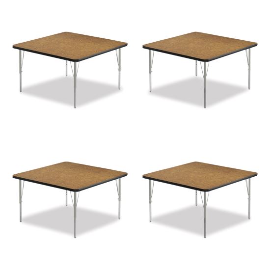 Adjustable Activity Tables, Square, 48" x 48" x 19" to 29", Medium Oak Top, Silver Legs, 4/Pallet, Ships in 4-6 Business Days1