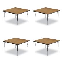 Adjustable Activity Tables, Square, 48" x 48" x 19" to 29", Medium Oak Top, Black Legs, 4/Pallet, Ships in 4-6 Business Days1