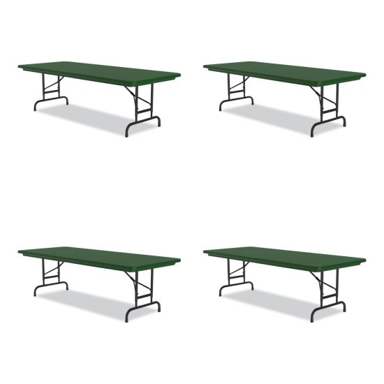 Adjustable Folding Tables, Rectangular, 72" x 30" x 22" to 32", Green Top, Black Base, 4/Pallet, Ships in 4-6 Business Days1