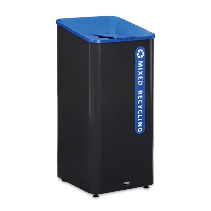 Sustain Decorative Refuse with Recycling Lid, 23 gal, Metal/Plastic, Black/Blue1