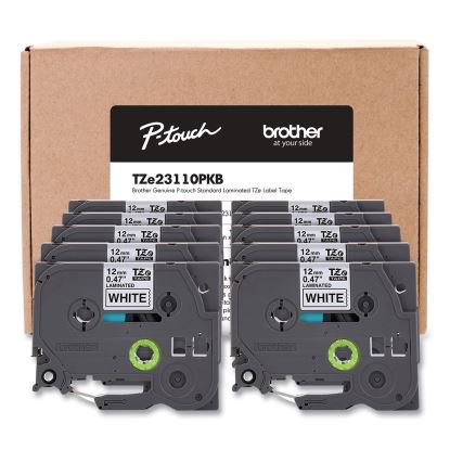 TZe Series Standard Adhesive Laminated Labeling Tape, 0.5", Black on White, 10/Pack1