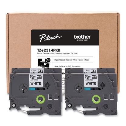 TZe Series Standard Adhesive Laminated Labeling Tape, 0.5", Black on White, 4/Pack1