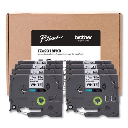 TZe Series Standard Adhesive Laminated Labeling Tape, 0.5", Black on White, 8/Pack1