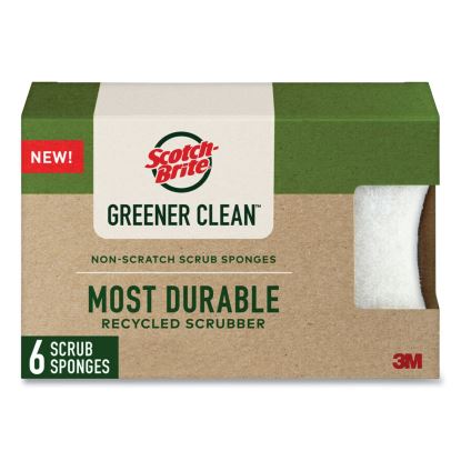 Greener Clean Non-Scratch Scrub Sponge, 2.6 x 3.3, 0.7" Thick, White, 6/Pack1