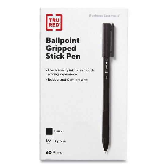 Gripped Ballpoint Pen, Stick, Medium 1 mm, Black Ink, Black Barrel, 60/Pack1