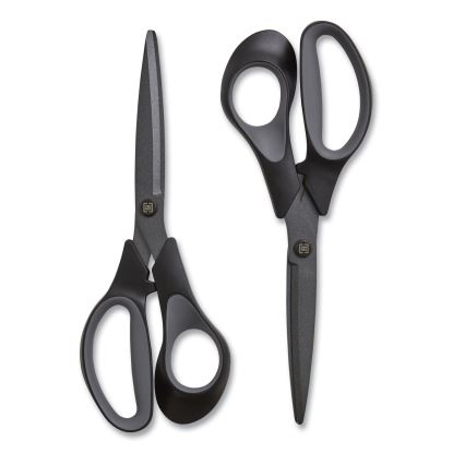 Non-Stick Titanium-Coated Scissors, 8" Long, 3.86" Cut Length, Charcoal Black Blades, Black/Gray Straight Handle, 2/Pack1