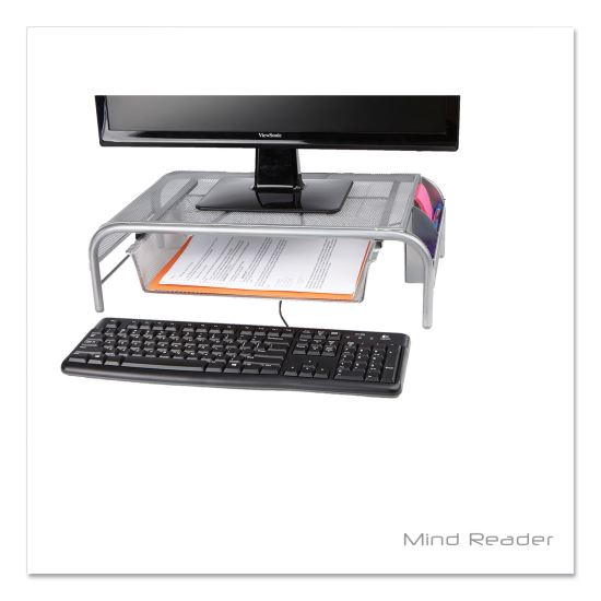 Raise Metal Mesh Monitor Stand with Drawer, 20" x 12" x 5.75", Silver, Supports 25 lbs1