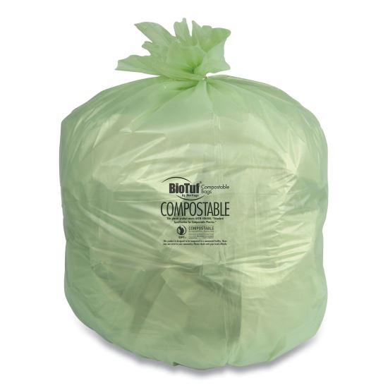 Biotuf Compostable Can Liners, 48 gal, 0.8 mil, 42" x 48", Green, 25 Bags/Roll, 5 Rolls/Carton1