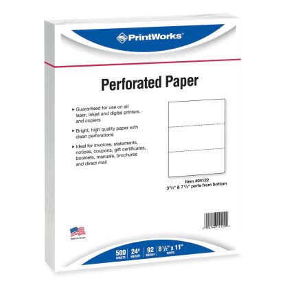 Perforated and Punched Paper, 92 Bright, 24 lb Bond Weight, 8.5 x 11, White, 500/Ream, 5 Reams/Carton1