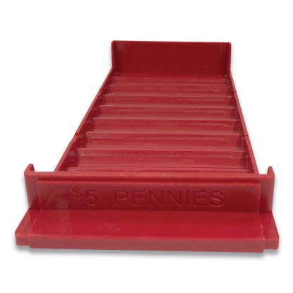 Stackable Plastic Coin Tray, Pennies, 10 Compartments, Denomination and Capacity Etched On Side, Stackable, 10 x 5, Red1