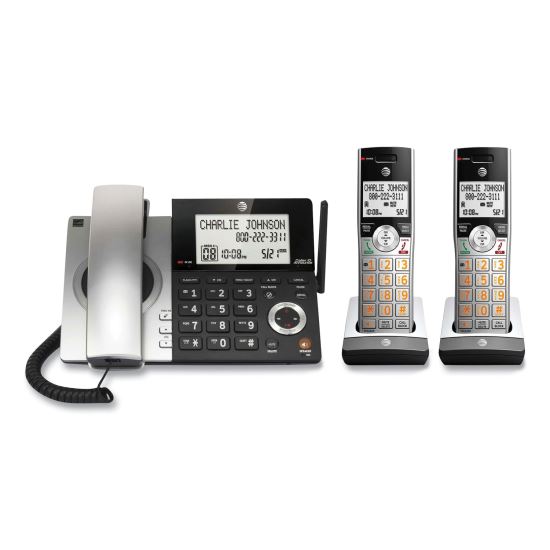 CL84207 Corded/Cordless Phone, Corded Base Station and 2 Additional Handsets, Black/Silver1