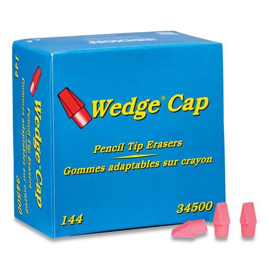 Wedge Cap Erasers, For Pencil Marks, Pink, 144/Box1