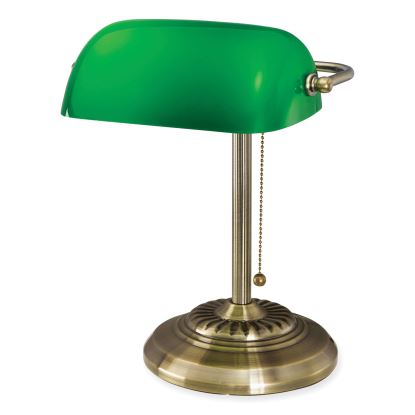 LED Bankers Lamp with Green Shade, Cable Suspension Neck, 13.5" High, Antique Brass, Ships in 4-6 Business Days1