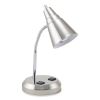 LED Gooseneck Desk Lamp with Charging Outlets, Gooseneck,15" High, Brushed Steel, Ships in 4-6 Business Days1