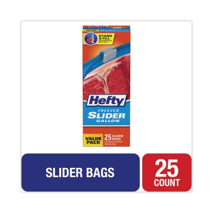 Slider Bags, 1 gal, 2.5 mil, 10.56" x 11", Clear, 25 Bags/Box, 9 Boxes/Carton1