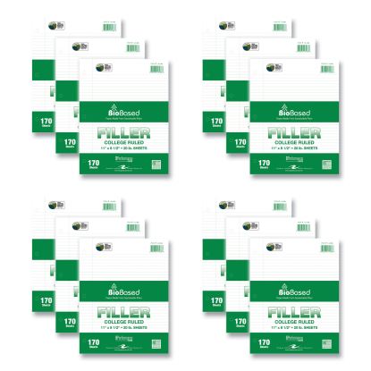 Filler Paper, 3-Hole, 8.5 x 11, College Rule, 170 Sheets/Pack, 12 Packs/Carton, Ships in 4-6 Business Days1