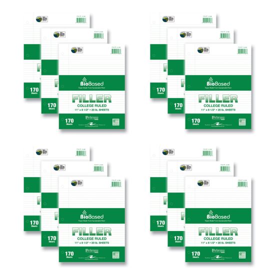 Filler Paper, 3-Hole, 8.5 x 11, College Rule, 170 Sheets/Pack, 12 Packs/Carton, Ships in 4-6 Business Days1