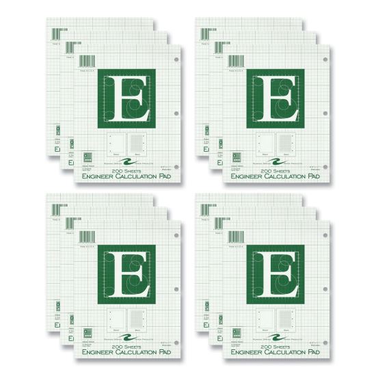 Engineer Pad, (0.5" Margins), Quad Rule (5 sq/in, 1 sq/in), 200 Lt Green 8.5x11 Sheets/Pad, 12/CT, Ships in 4-6 Business Days1