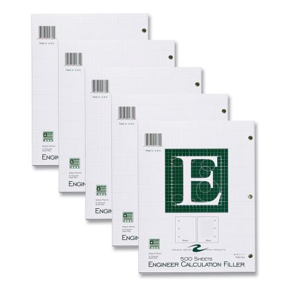 Engineer Filler Paper, 3-Hole, Frame Format/Quad Rule (5 sq/in, 1 sq/in) 500 Sheets/PK, 5/Carton, Ships in 4-6 Business Days1