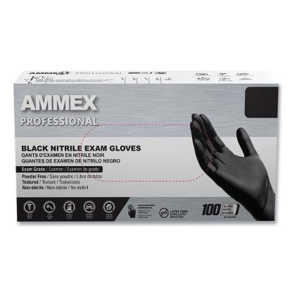 Nitrile Exam Gloves, Powder-Free, 3 mil, Small, Black, 100/Box, 10 Boxes/Carton1