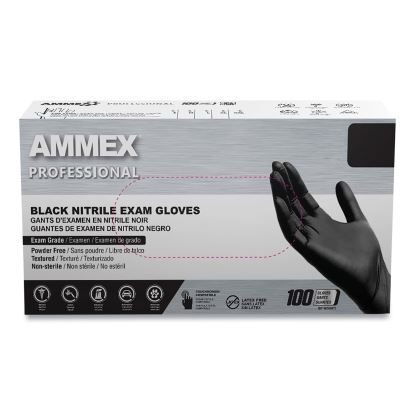 Nitrile Exam Gloves, Powder-Free, 3 mil, Large, Black, 100/Box, 10 Boxes/Carton1