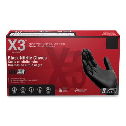 Industrial Nitrile Gloves, Powder-Free, 3 mil, Small, Black, 100/Box, 10 Boxes/Carton1