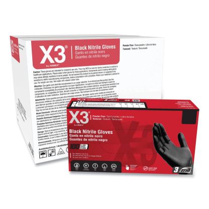 Industrial Nitrile Gloves, Powder-Free, 3 mil, Medium, Black, 100/Box, 10 Boxes/Carton1