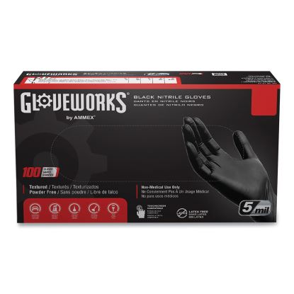 Industrial Nitrile Gloves, Powder-Free, 5 mil, Medium, Black, 100/Box, 10/Carton1